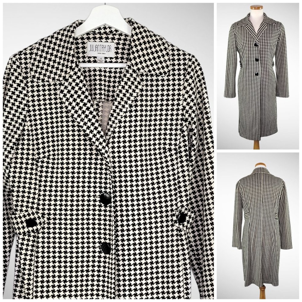 VTG JULIAN TAYLOR Coat Black White Houndstooth 12